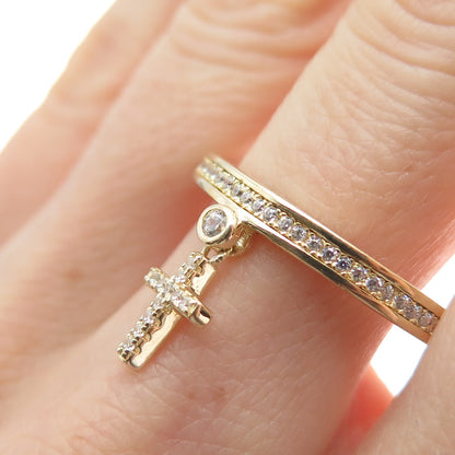 MILOR 925 Sterling Silver Gold Plated Italy C Z Cross Dangle Charm Ring Size 10