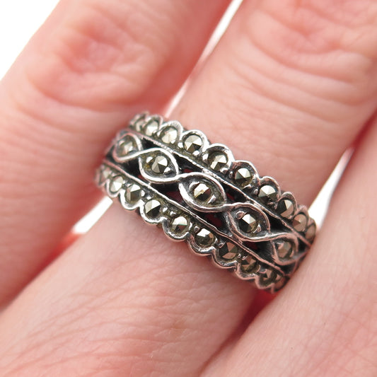 925 Sterling Silver Vintage Real Marcasite Oxidized Ring Size 6.5