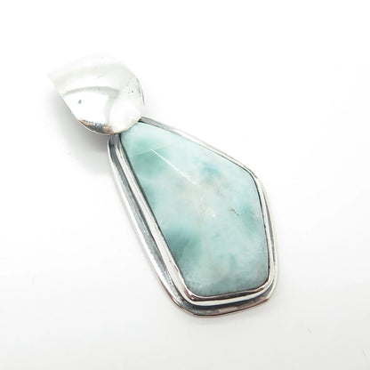 925 Sterling Silver Vintage Real Larimar Gem Amulet Pendant