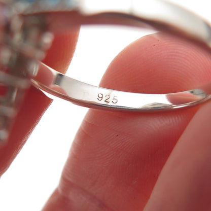 925 Sterling Silver Real Sleeping Beauty Turquoise Pearl Blue Topaz Ring Size 8