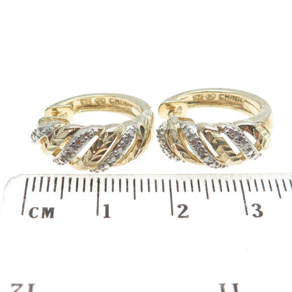 925 Sterling Silver Gold Plated Real Round-Cut Diamond Hoop Earrings