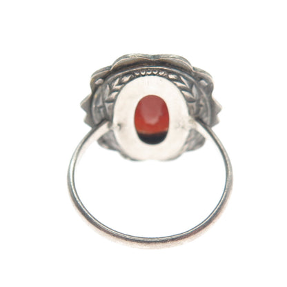 925 Sterling Silver Antique Carnelian Marcasite Ring Size 6.25 (missing 1 stone)