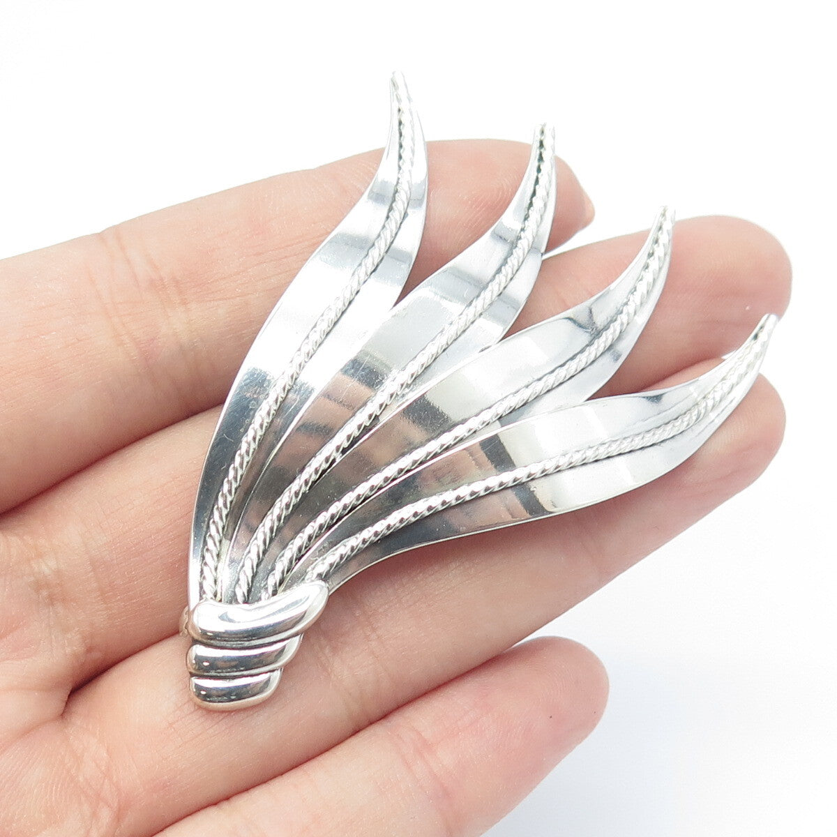 B. MUNKSGAARD 925 Sterling Silver Antique Art Deco Denmark Leaf Pin Brooch
