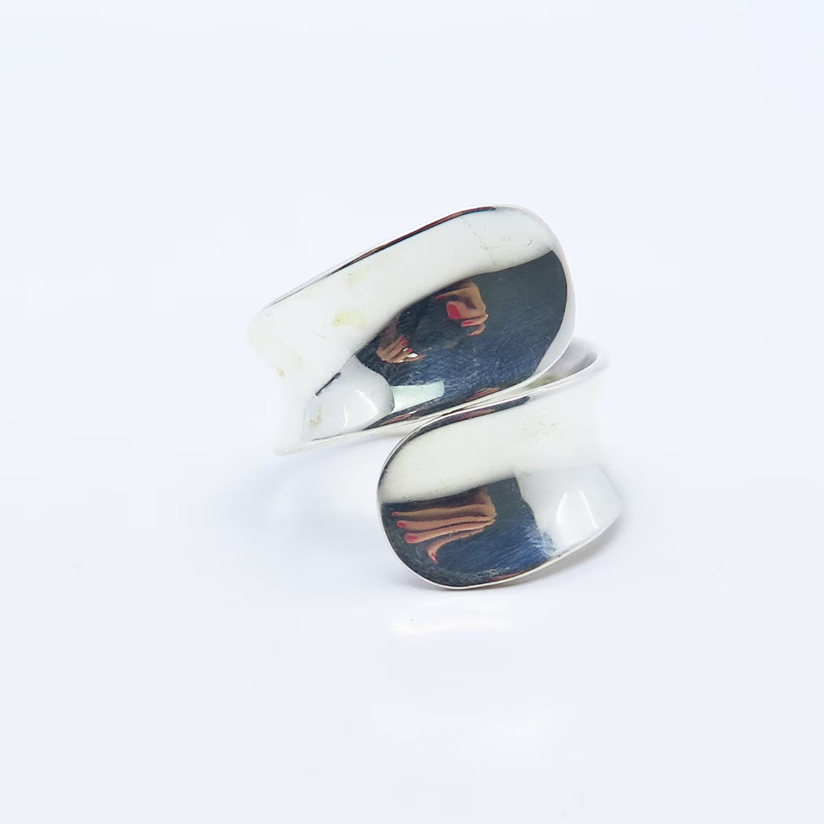 925 Sterling Silver Vintage Mexico Modernist Overlap Ring Size 10.75