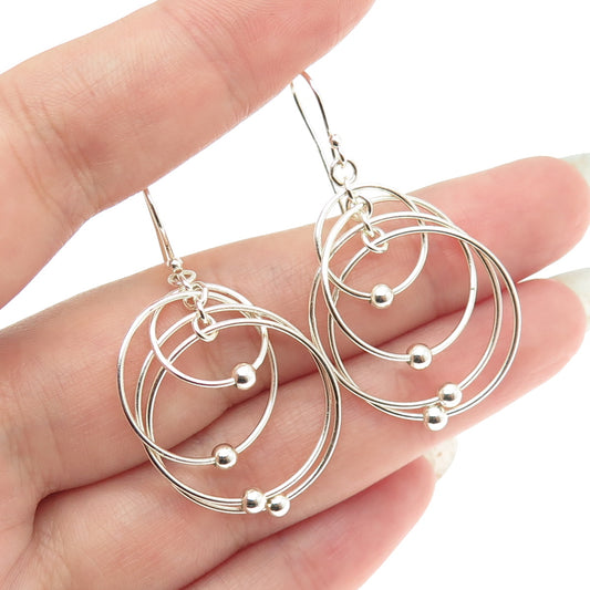 925 Sterling Silver Beaded Circles Dangling Earrings