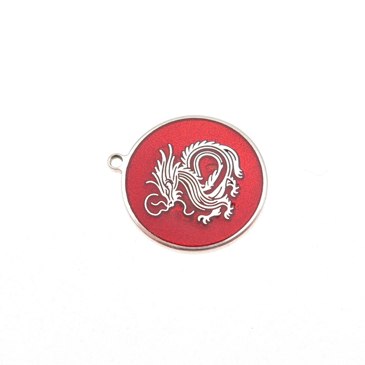 Tokemoti 925 Sterling Silver Red Enamel Chinese Dragon Tag Charm Pendant