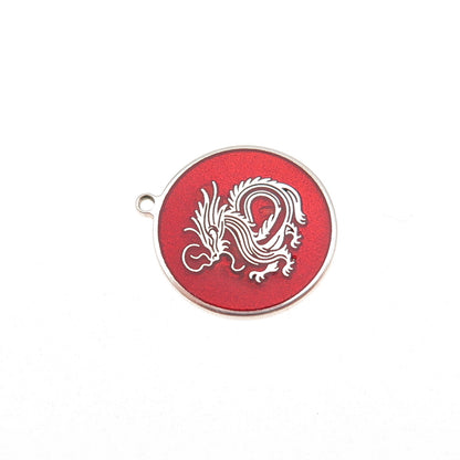Tokemoti 925 Sterling Silver Red Enamel Chinese Dragon Tag Charm Pendant