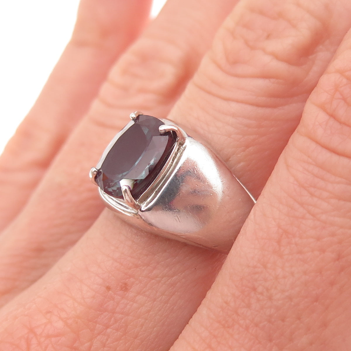 925 Sterling Silver Lab-Created Peacock Sapphire Ring Size 9.25