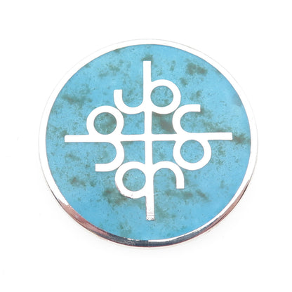 925 Sterling Silver Vintage Turquoise Enamel Cross Round Pin Brooch