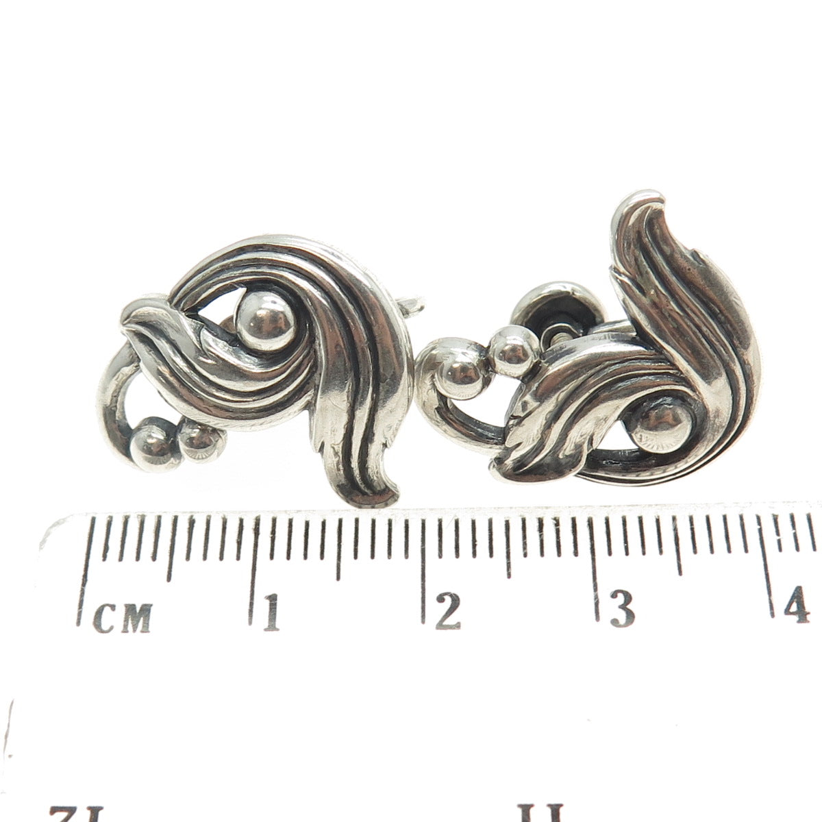 DANECRAFT 925 Sterling Silver Antique Art Deco Floral Screw Back Earrings