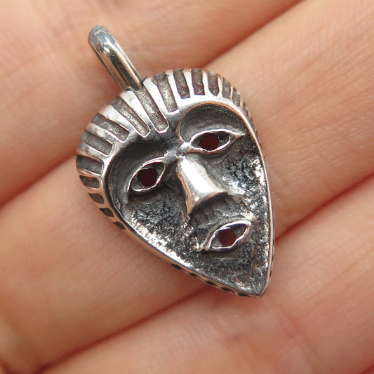 925 Sterling Silver Vintage Italy African Tribal Mask Oxidized Charm Pendant