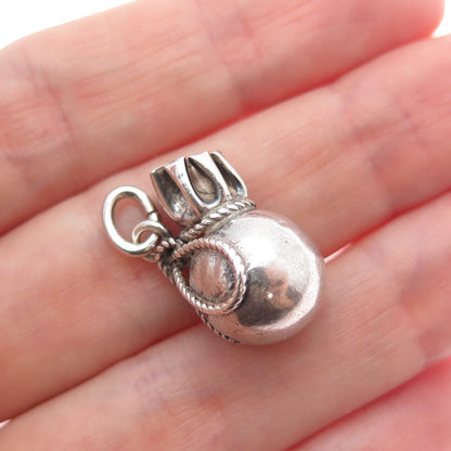 925 Sterling Silver Vintage Coin Bag Oxidized Minimalist 3D Charm Pendant