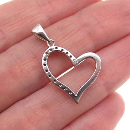 925 Sterling Silver Round-Cut C Z Open Heart Charm Pendant