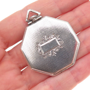 925 Sterling Silver Antique Art Deco Octagon Locket Pendant