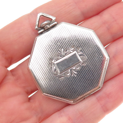 925 Sterling Silver Antique Art Deco Octagon Locket Pendant