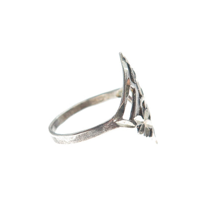 925 Sterling Silver Vintage Diamond-Cut Flower Oxidized Ring Size 6.75