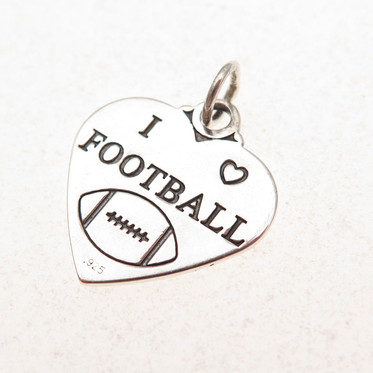 925 Sterling Silver Vintage I Love Football Heart Charm Pendant