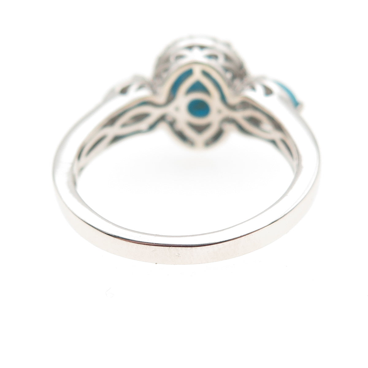 Chuck Clemency 925 Sterling Silver Real Turquoise & White Topaz Ring Size 8