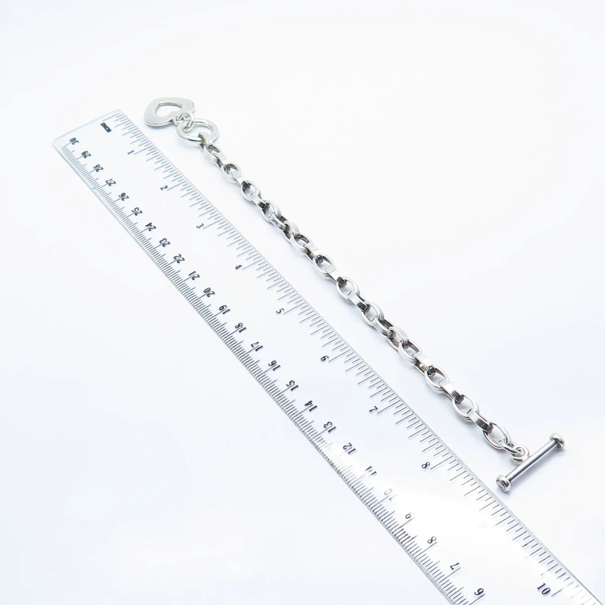 925 Sterling Silver Vintage Heart Oval Link Bracelet 6.75"