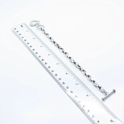 925 Sterling Silver Vintage Heart Oval Link Bracelet 6.75"
