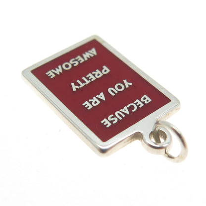 925 Sterling Silver Enamel "Because You Are Pretty Awesome" Minimalist Pendant