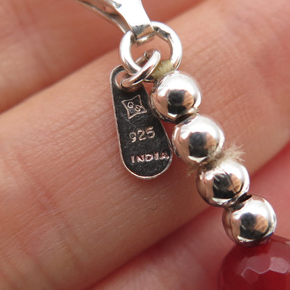 925 Sterling Silver Vintage Real Carnelian Floral Beaded Chain Necklace 18-20"