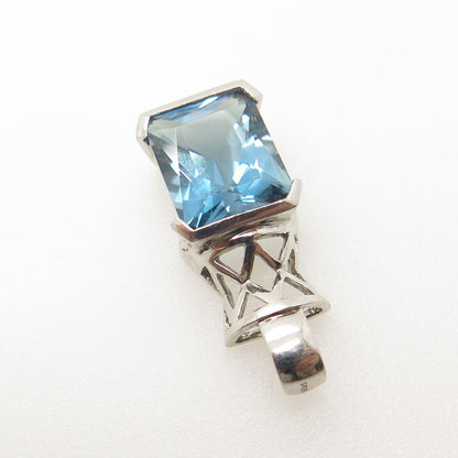 925 Sterling Silver Real Radiant-Cut Blue Topaz Minimalist Pendant