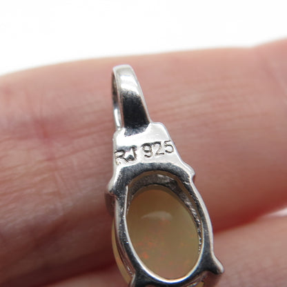 RJ GRAZIANO 925 Sterling Silver Real Diamond Accent & Opal Minimalist Pendant