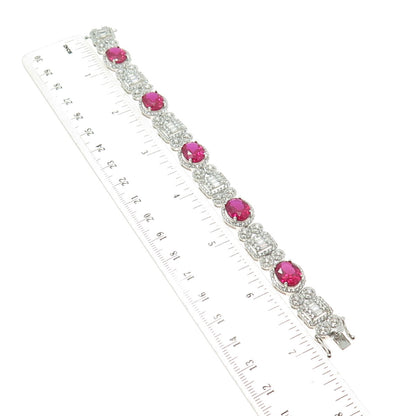 925 Sterling Silver Lab-Created Ruby & C Z Bohemian Link Bracelet 7"