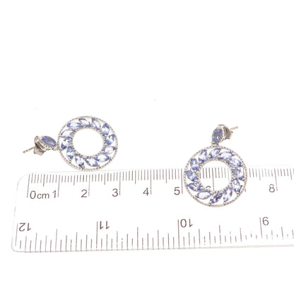 Chuck Clemency 925 Sterling Silver Real Marquise-Cut Tanzanite Dangle Earrings