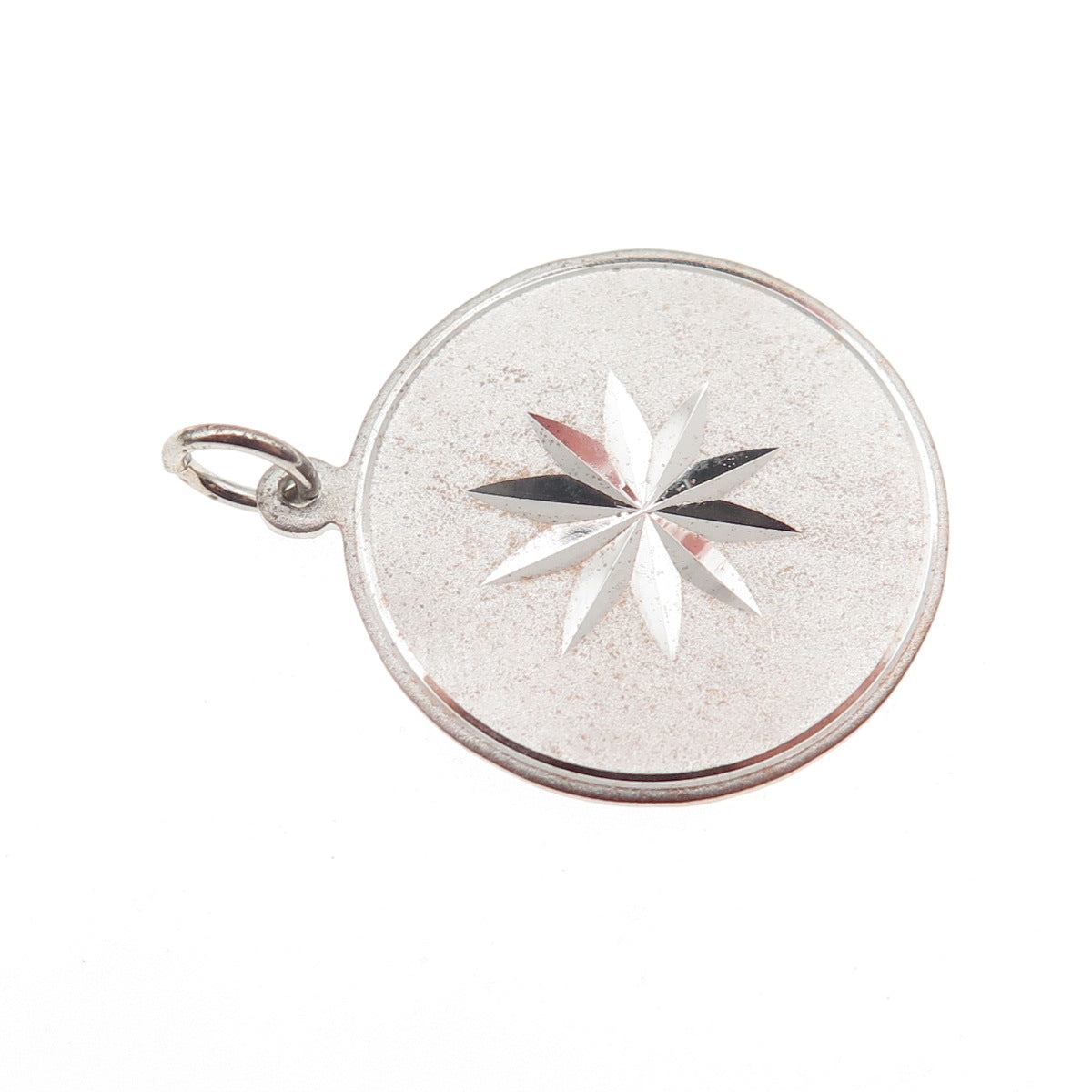925 Sterling Silver Vintage Diamond-Cut Floral Round Tag Charm Pendant