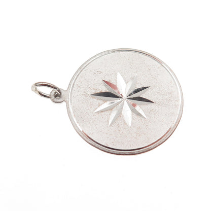 925 Sterling Silver Vintage Diamond-Cut Floral Round Tag Charm Pendant