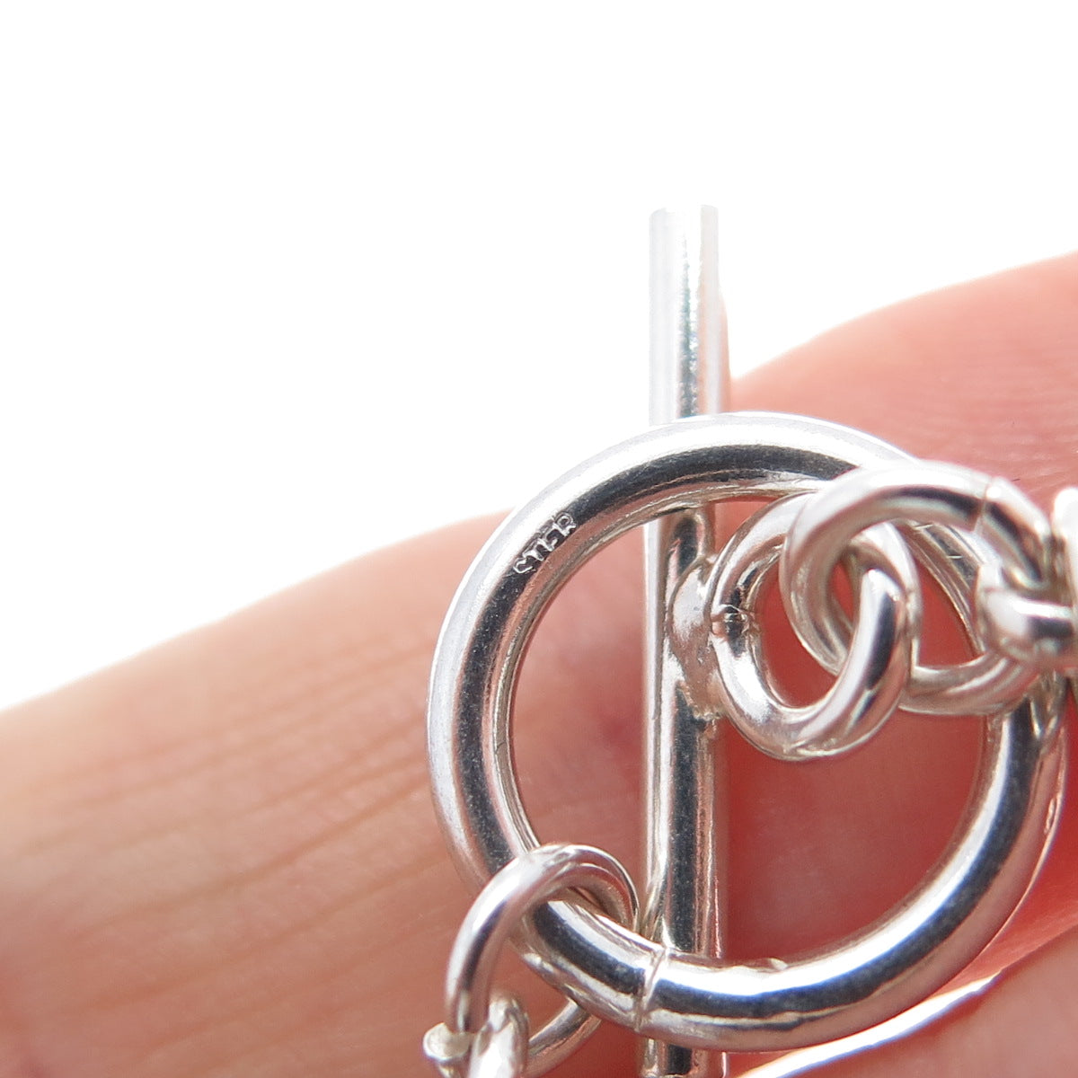 925 Sterling Silver Vintage Modernist Beaded Anchor Chain Necklace 16"