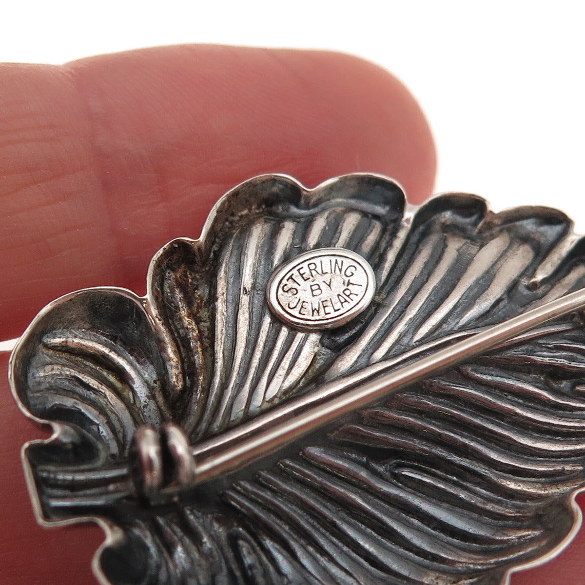 JewelArt 925 Sterling Silver Antique Art Deco Floral Leaf Reposse Pin Brooch