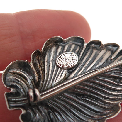 JewelArt 925 Sterling Silver Antique Art Deco Floral Leaf Reposse Pin Brooch