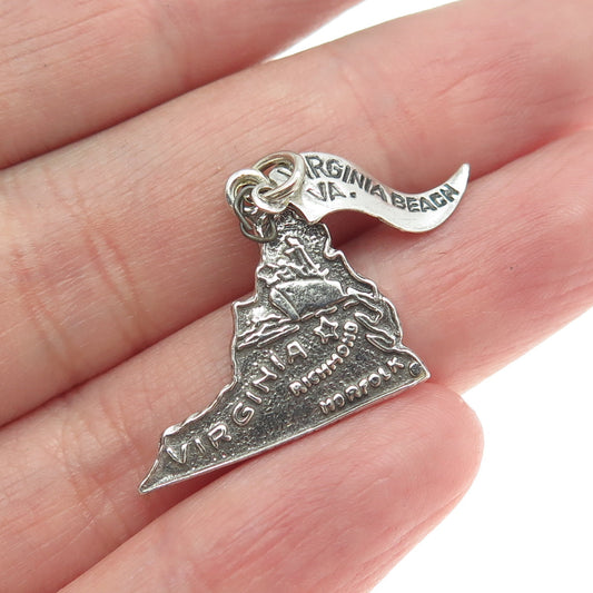 PACIFIC JEWELRY Sterling Silver Vintage Virginia Beach VA Map Charm Pendant