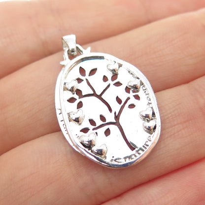 925 Sterling Silver Vintage Love Tree of Life Slide Double Charm Pendant