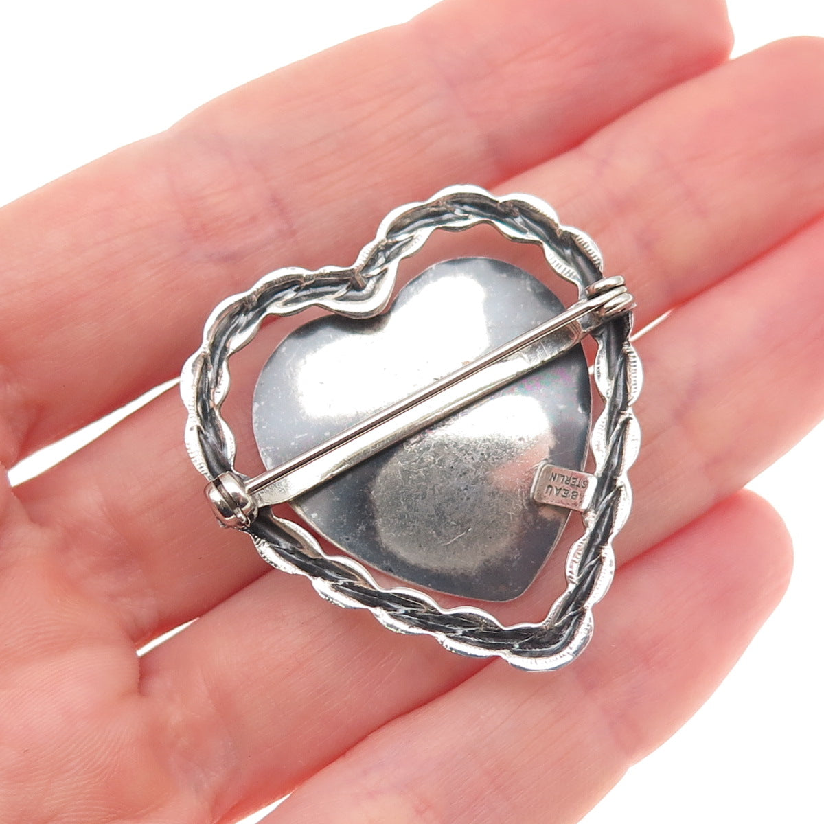 Beau 925 Sterling Silver Vintage Heart Oxidized Pin Brooch