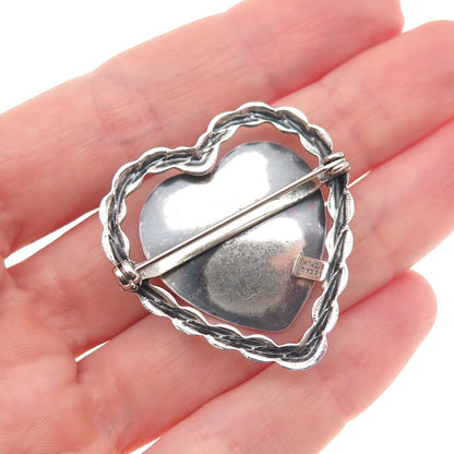 Beau 925 Sterling Silver Vintage Heart Oxidized Pin Brooch