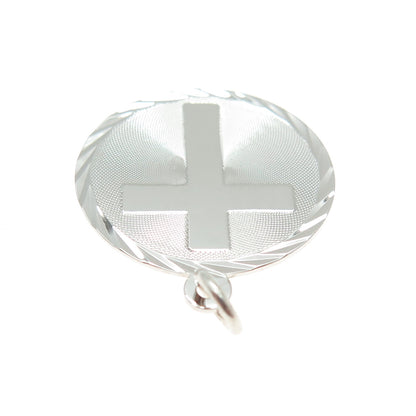 925 Sterling Silver Vintage Cross Religious Round Charm Pendant