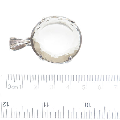 925 Sterling Silver Vintage Real Round-Cut Smoky Quartz Pendant