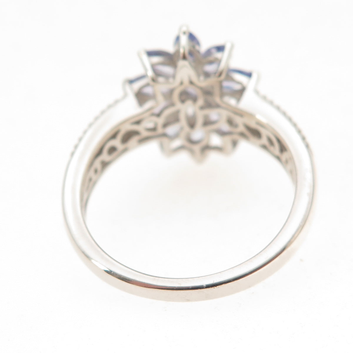 D'Joy 925 Sterling Silver Real Marquise-Cut Tanzanite Floral Ring Size 8