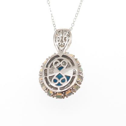 Chuck Clemency 925 Sterling 2-Tone Real Turquoise Opal Topaz Chain Necklace 20"