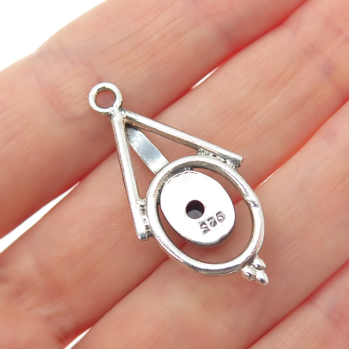 925 Sterling Silver Vintage Real Amethyst Modernist Oxidized Charm Pendant