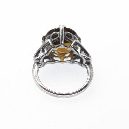 CLYDE DUNEIER CID Sterling Silver Vintage Smoky Citrine Modernist Ring Size 4.75