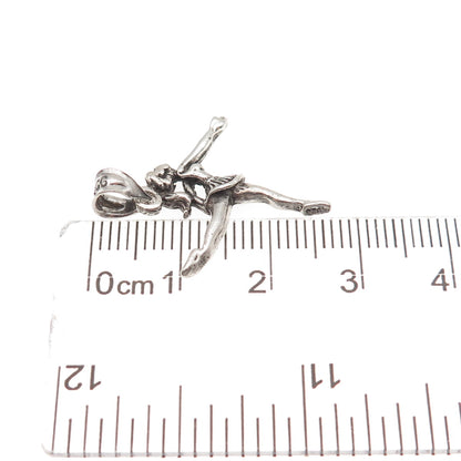 925 Sterling Silver Vintage Cheerleader Oxidized Charm Pendant