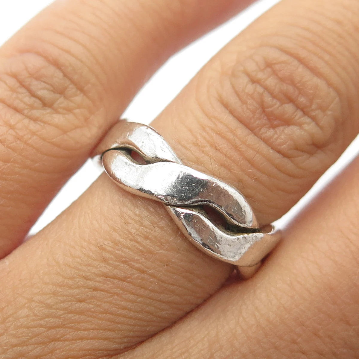 925 Sterling Silver Vintage Mexico Woven Band Ring Size 7.25