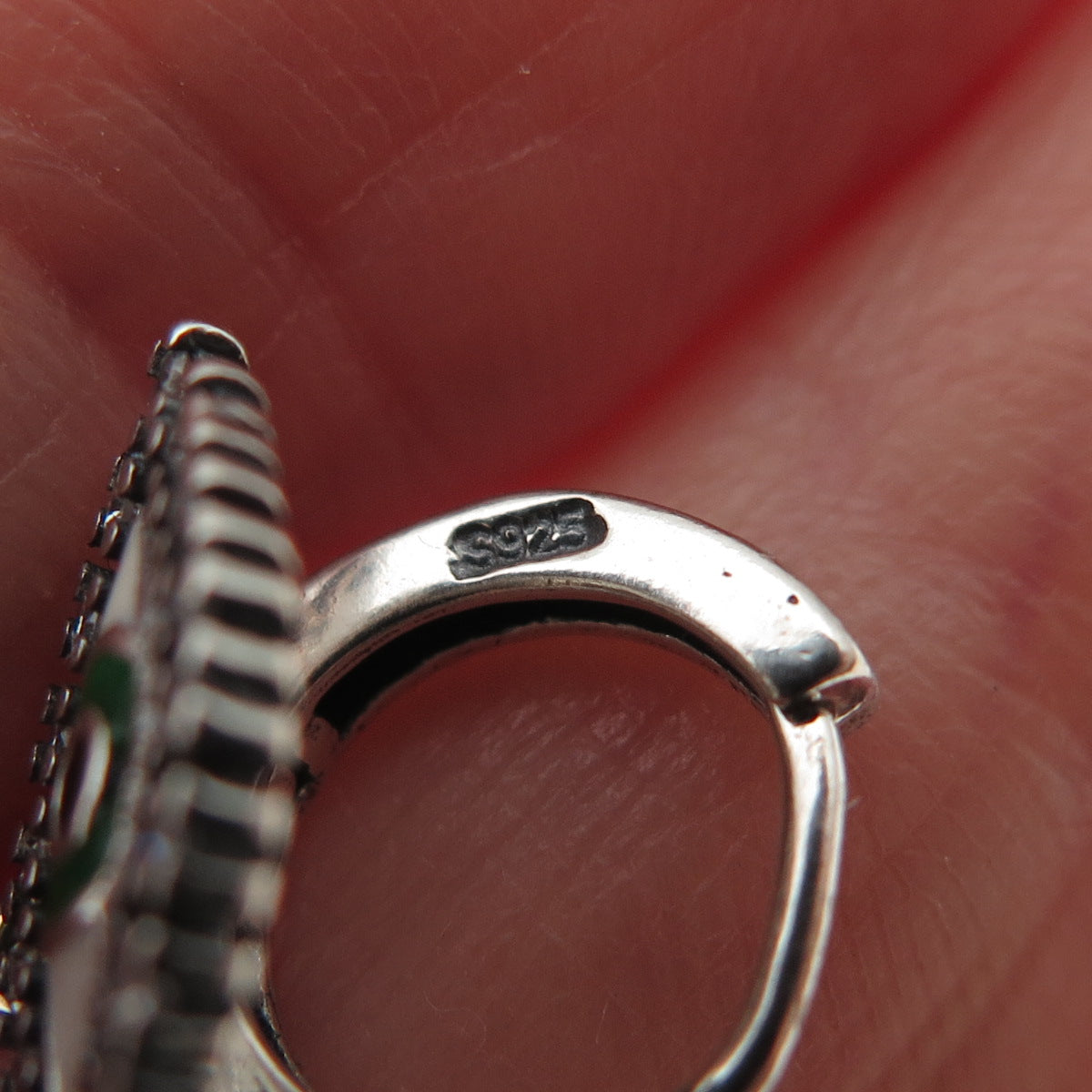 925 Sterling Silver Enamel & C Z Evil's Eye Amulet Dangle Charm Hoop Earrings