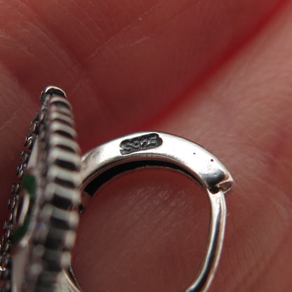 925 Sterling Silver Enamel & C Z Evil's Eye Amulet Dangle Charm Hoop Earrings