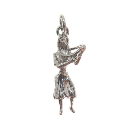 925 Sterling Silver Vintage Hula Dancer Minimalist 3D Charm Pendant